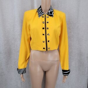 MENU Vintage 80s Yellow Double Breasted Cropped Jacket Bkack White Contrast